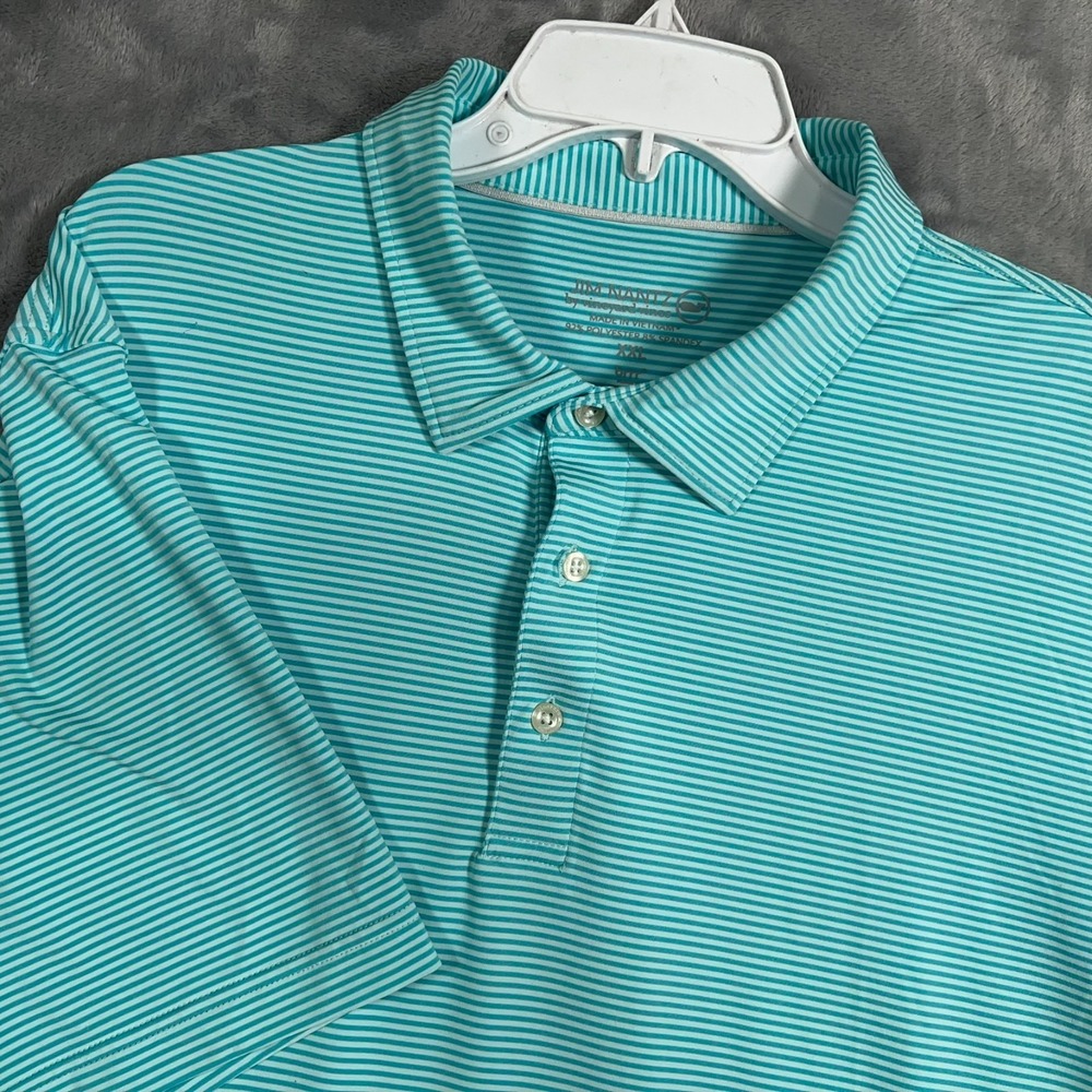 Vineyard Vines Jim Nantz Polo Shirt Mens 2XL Turquoise Blue Green Golf Striped